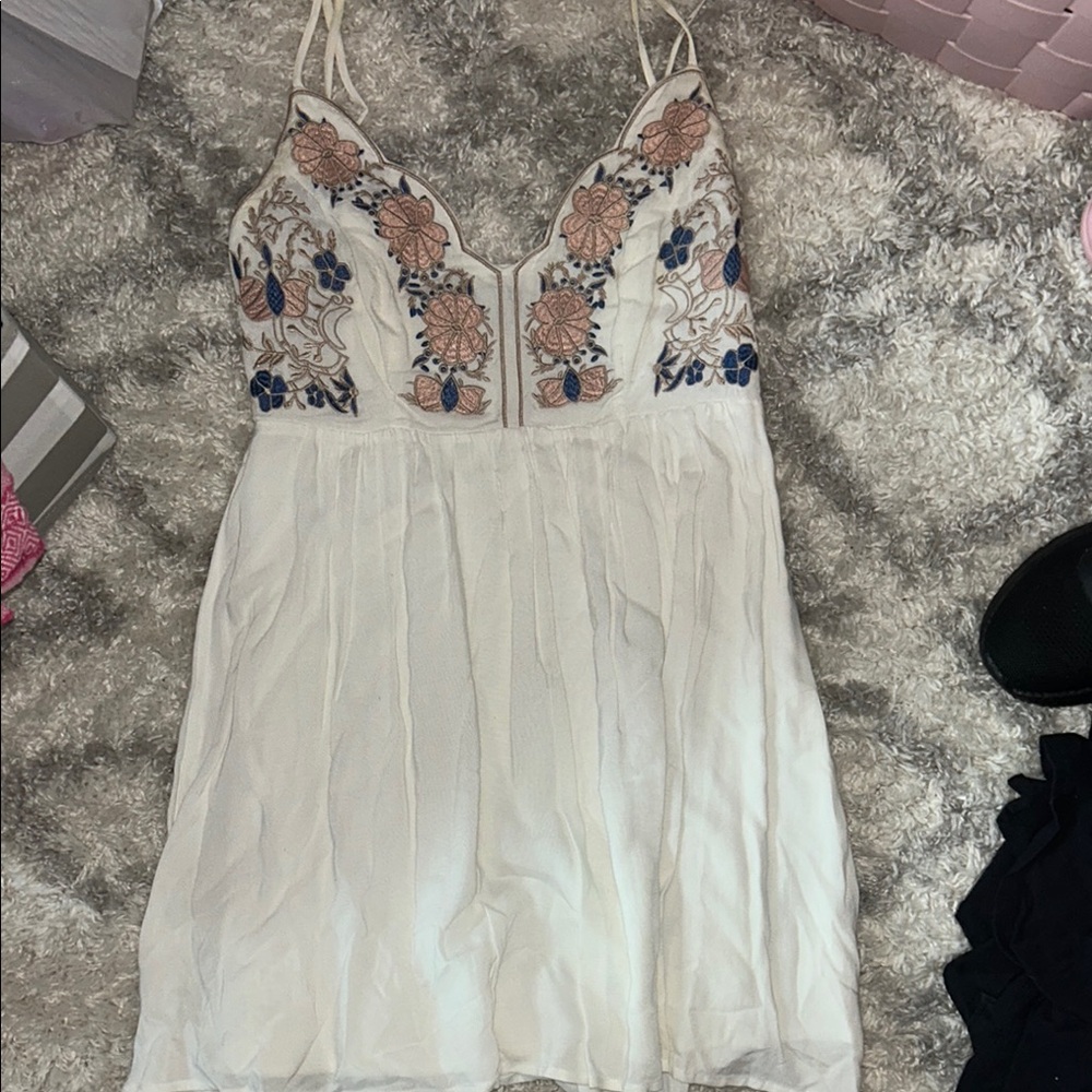 Embroidered Floral White Slip Dress